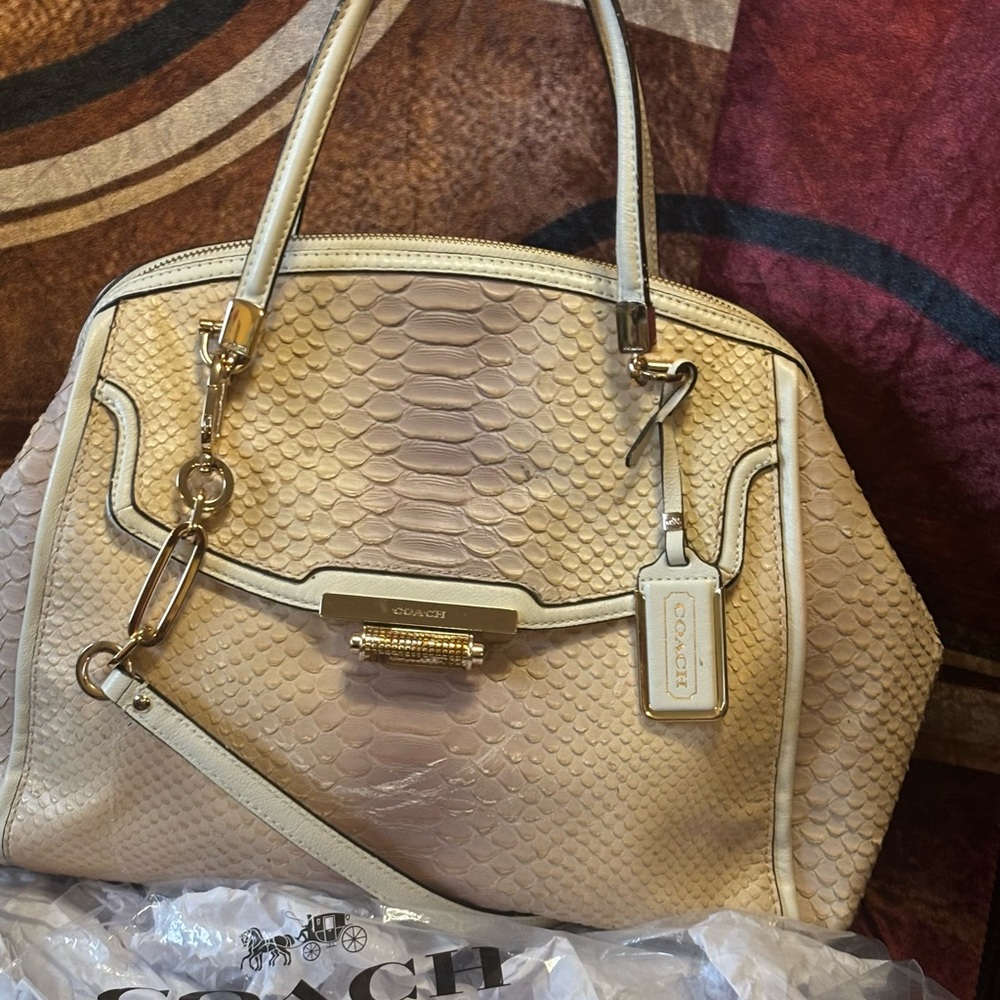 Coach Madison Pinnacle Python Embossed Dome Satch… - image 5